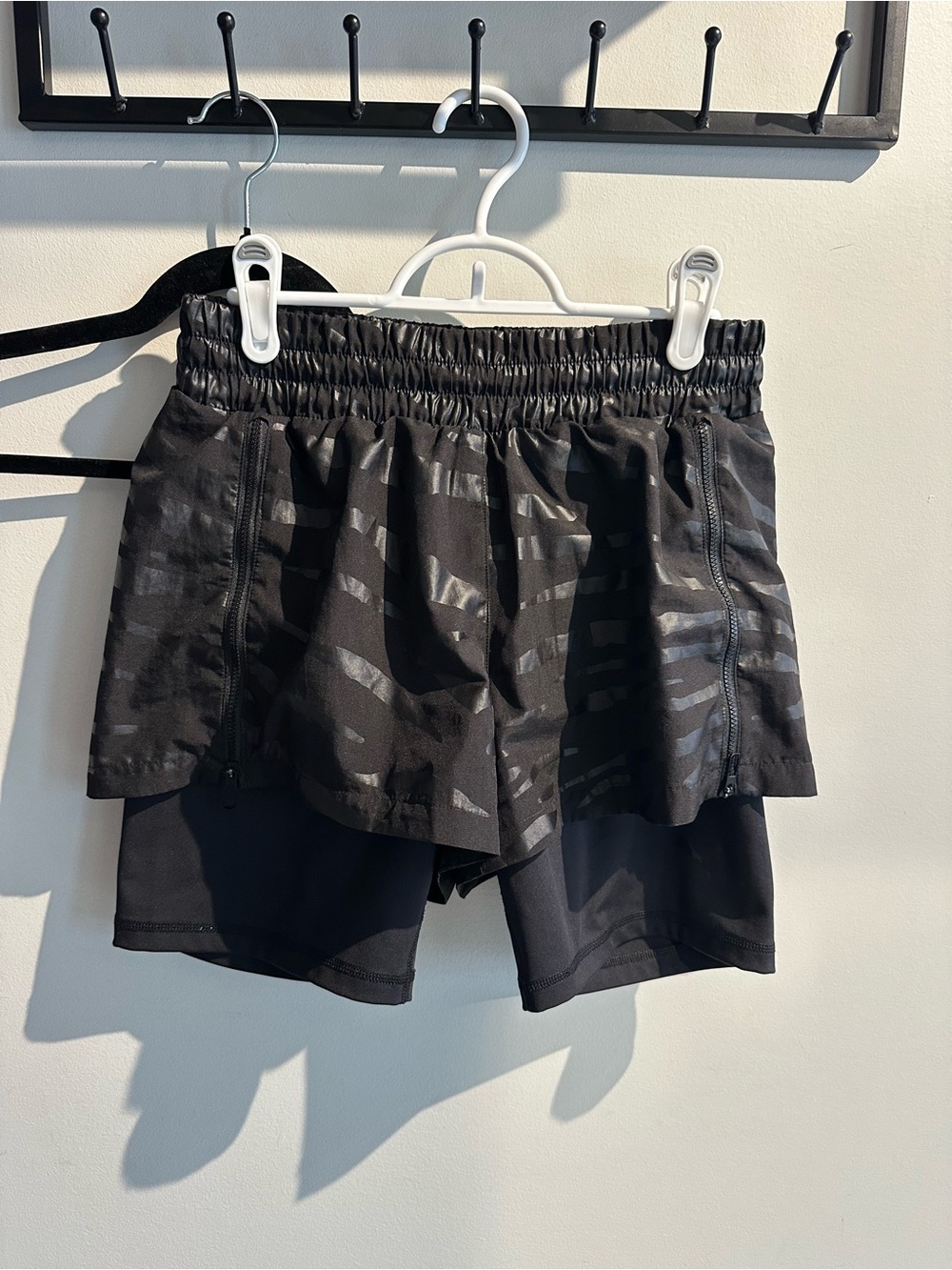 Puma Way 1 Black Layered Athletic Shorts with Subtle Stripe Print